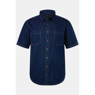 JP1880  Camicia di denim dalla vestibilità moderna con mezze maniche e colletto ad apertura inglese dark blue denim 