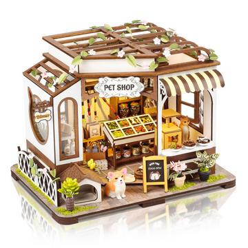 Puppenhaus Miniatur Bausatz, Puppenhaus Bausatz mit Haustierhaus, Bastelminiatur Modellbausätze für Geburtstag Weihnachten