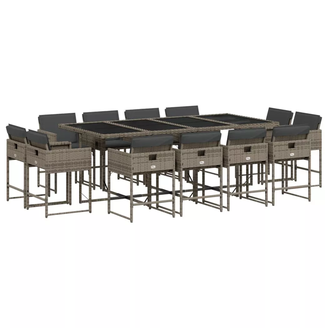 Ensemble à manger de jardin coussins 13 pcs gris résine tressée - Vidaxl
