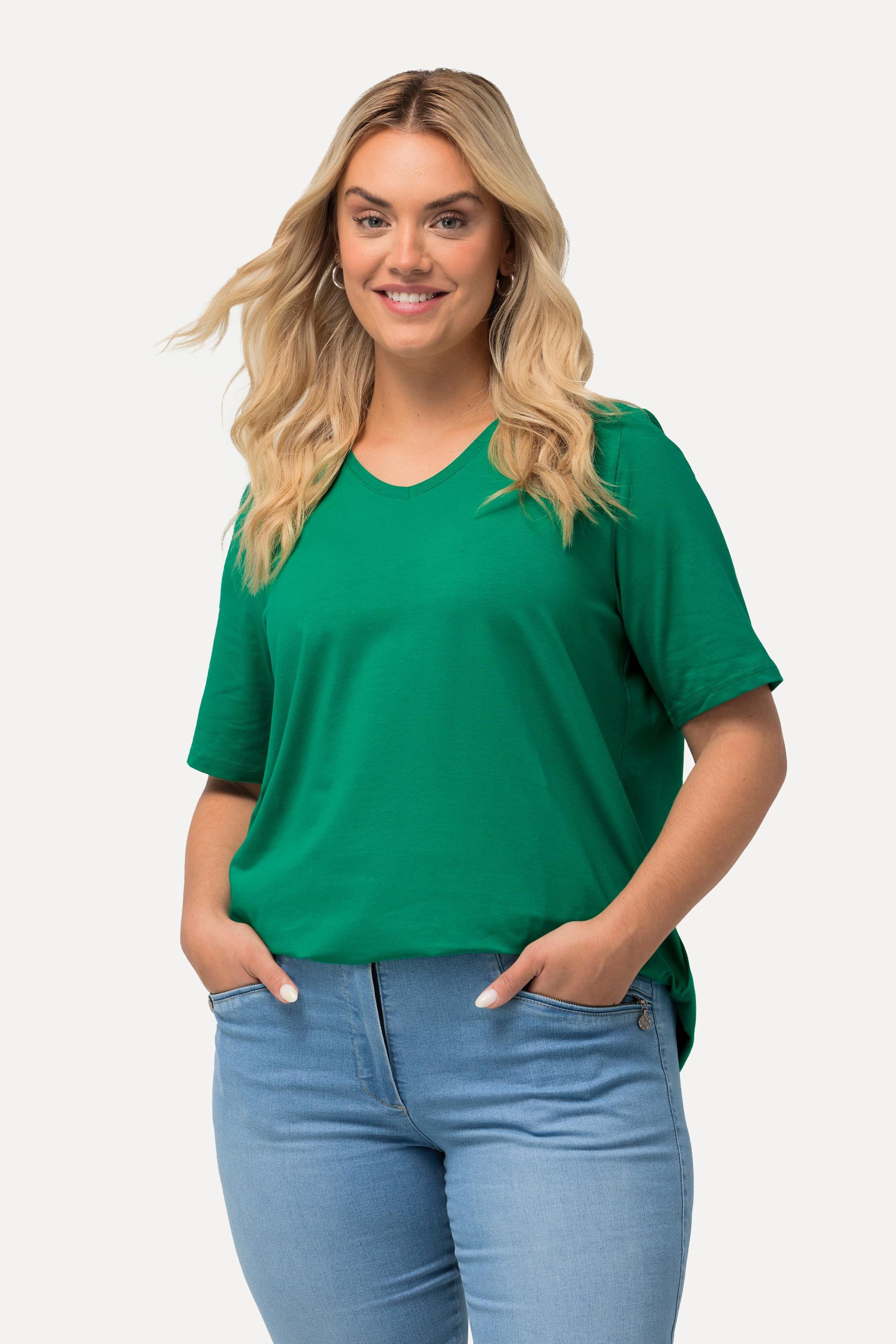 Ulla Popken  T-Shirt, A-Linie, V-Ausschnitt, Halbarm 