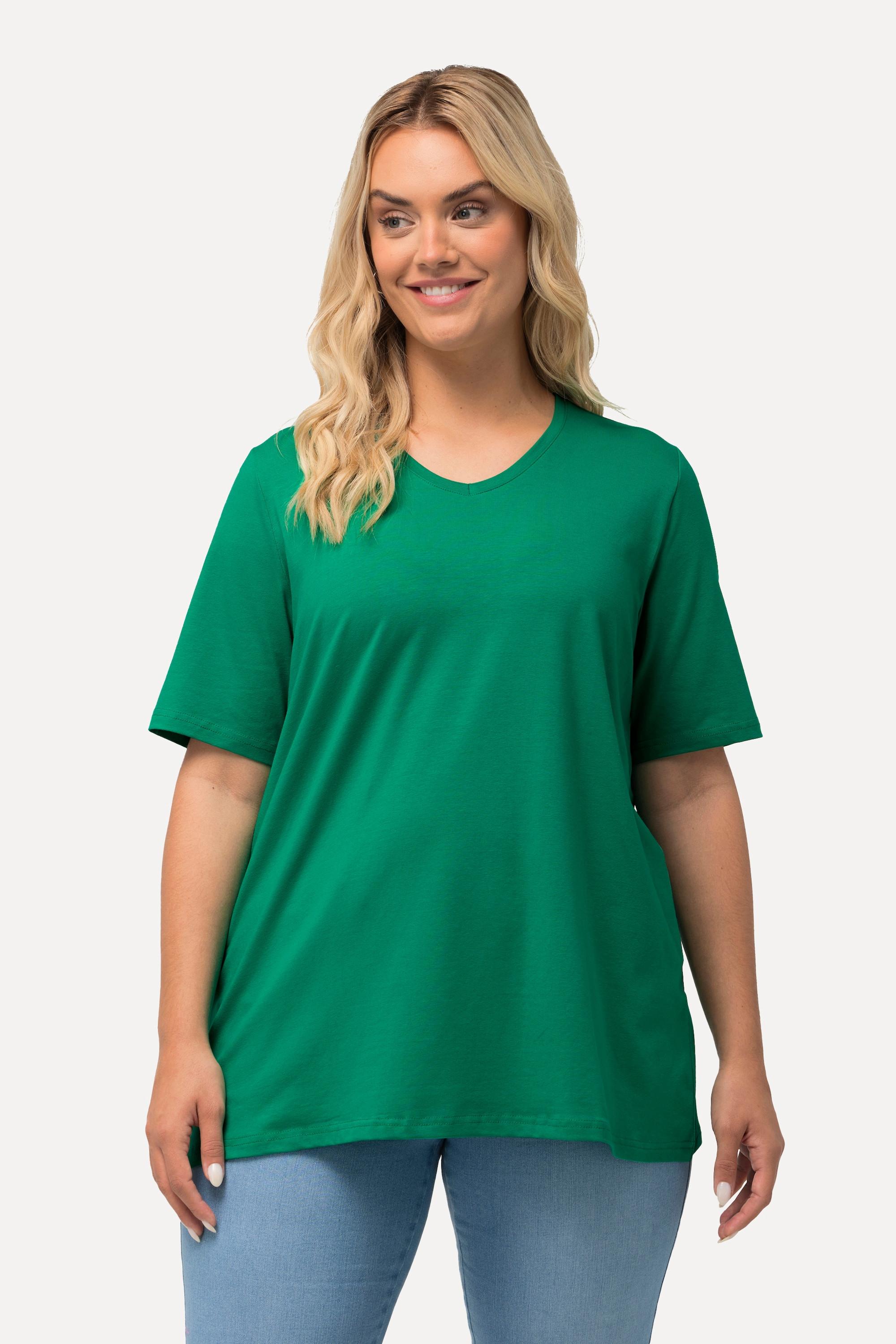 Ulla Popken  T-Shirt, A-Linie, V-Ausschnitt, Halbarm 