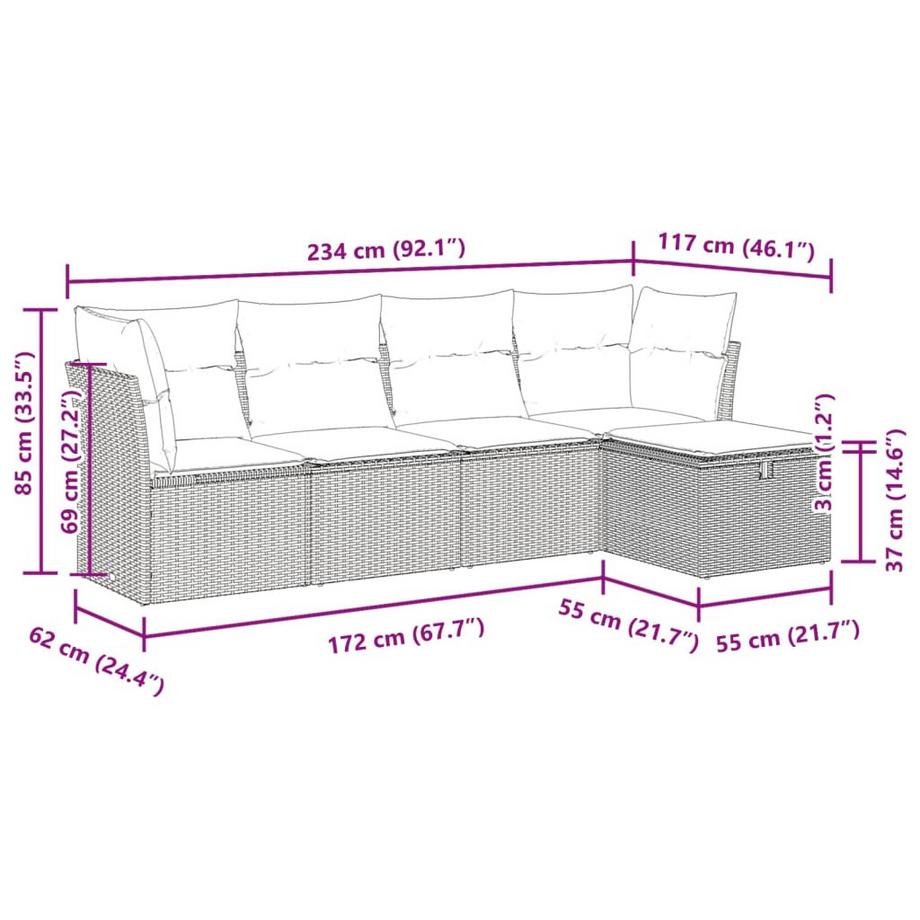 VidaXL set di divani da giardino Polirattan  