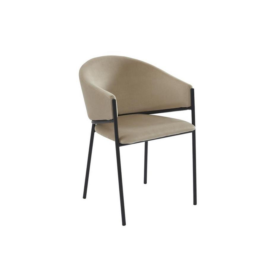 PASCAL MORABITO Lot de 6 chaises avec accoudoirs en velours et métal noir - Beige - ORDIDA de Pascal MORABITO  