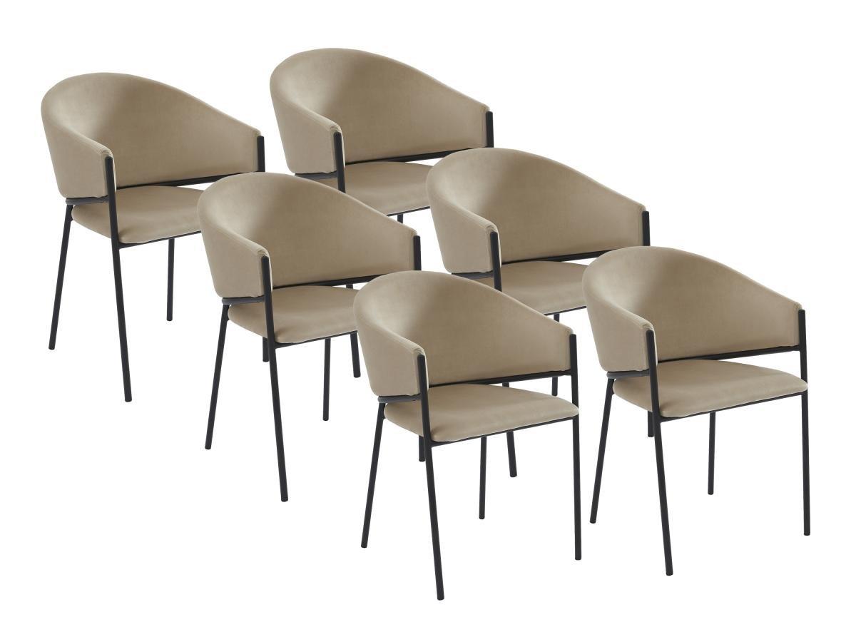 PASCAL MORABITO Lot de 6 chaises avec accoudoirs en velours et métal noir - Beige - ORDIDA de Pascal MORABITO  