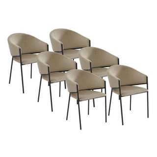 PASCAL MORABITO Lot de 6 chaises avec accoudoirs en velours et métal noir - Beige - ORDIDA de Pascal MORABITO  