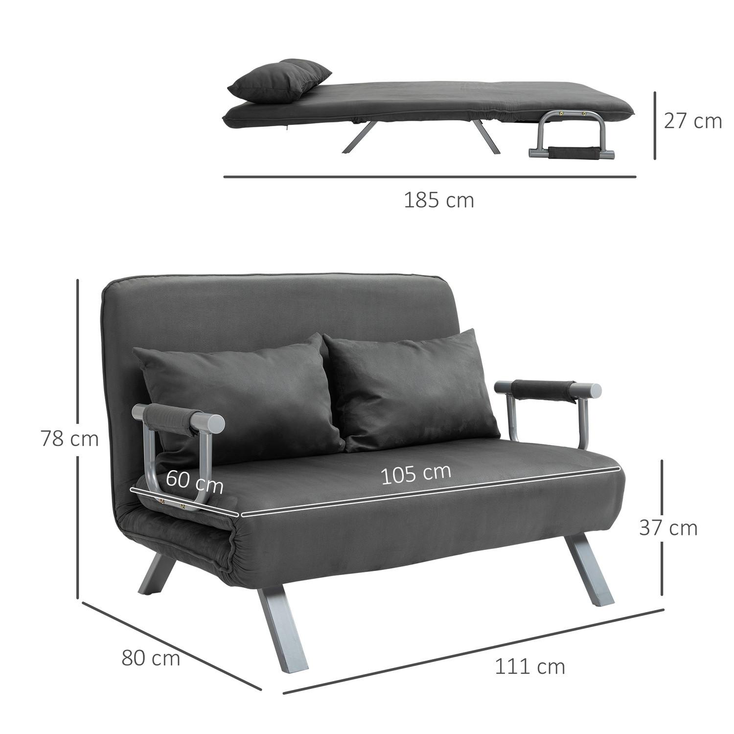 Northio 2-Sitzer Schlafsofa mit Armlehne 65x69x80cm 3-in-1 Schlafsessel, Gästebett, Klappmatratze, Wildlederimitat, Grau  