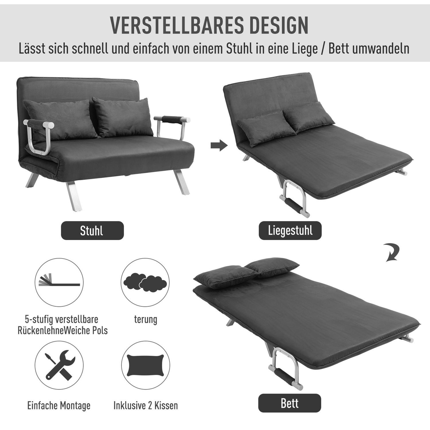 Northio 2-Sitzer Schlafsofa mit Armlehne 65x69x80cm 3-in-1 Schlafsessel, Gästebett, Klappmatratze, Wildlederimitat, Grau  