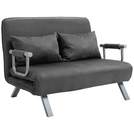 Northio 2-Sitzer Schlafsofa mit Armlehne 65x69x80cm 3-in-1 Schlafsessel, Gästebett, Klappmatratze, Wildlederimitat, Grau  