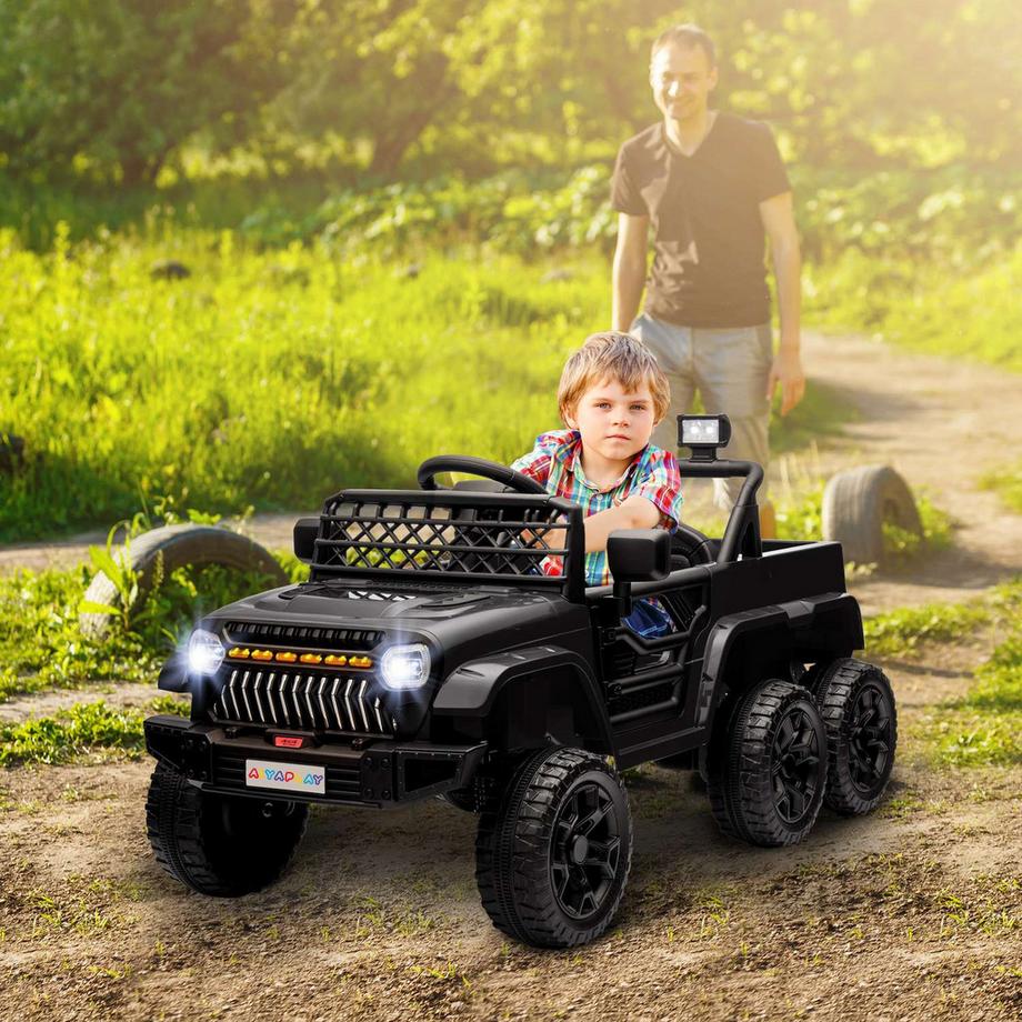 Northio  Kinder Elektroauto, 12 V Geländewagen mit 2,4G Fernbedienung, Anhänger, Kinderfahrzeug mit LED-Lichte, Sanft-Start, Musik und Hupe, 2,5-4 km/h, für 3-8 Jahre Kinder, Schwarz 