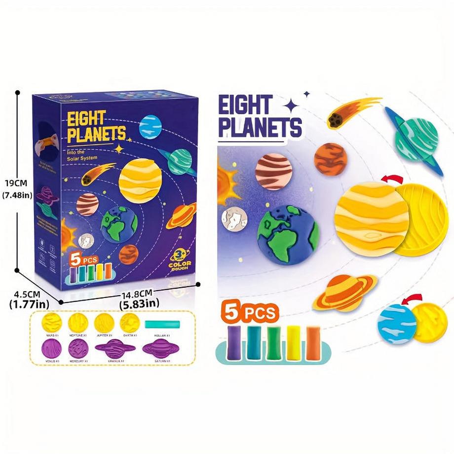 Jeu de pâte à modeler pour enfants - 14 pièces en pâte à modeler sur le thème de l'espace avec des moules et des outils pour les planètes, développe la dextérité, convient aux 3-12 ans