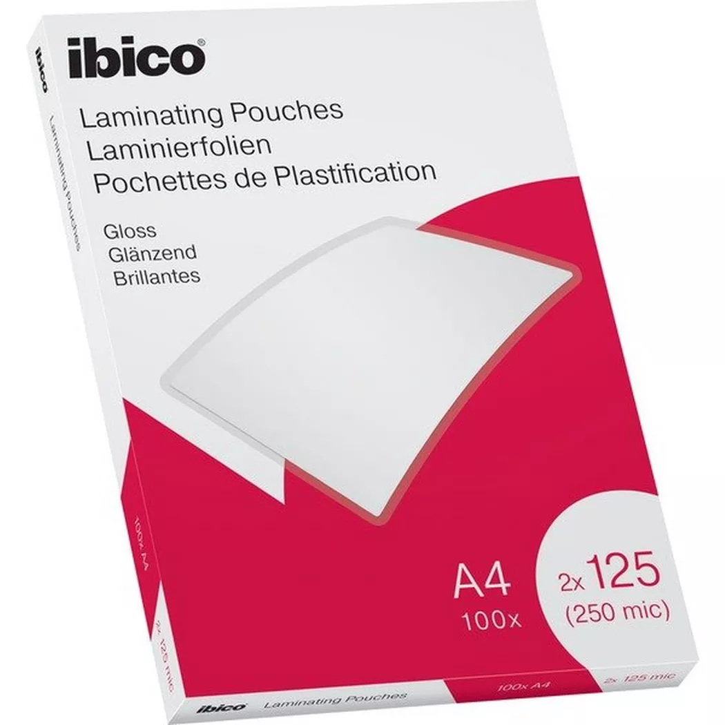 Ibico Gloss A4 Laminating Pouches 250 Micron Crystal clear Pack 100