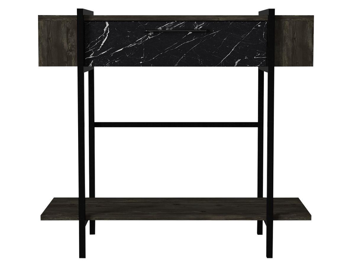 Vente-unique Console avec 1 porte et 1 étagère - Naturel foncé et effet marbre noir - CHENOA  