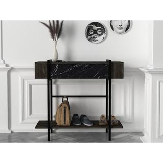 Vente-unique Console avec 1 porte et 1 étagère - Naturel foncé et effet marbre noir - CHENOA  