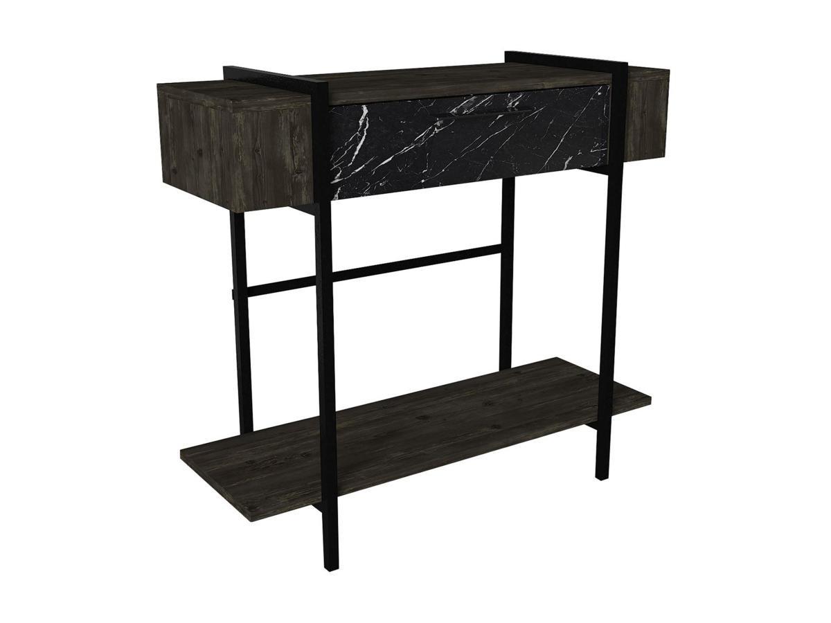 Vente-unique Console avec 1 porte et 1 étagère - Naturel foncé et effet marbre noir - CHENOA  