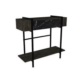 Vente-unique Console avec 1 porte et 1 étagère - Naturel foncé et effet marbre noir - CHENOA  