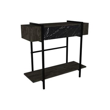 Console avec 1 porte et 1 étagère - Naturel foncé et effet marbre noir - CHENOA