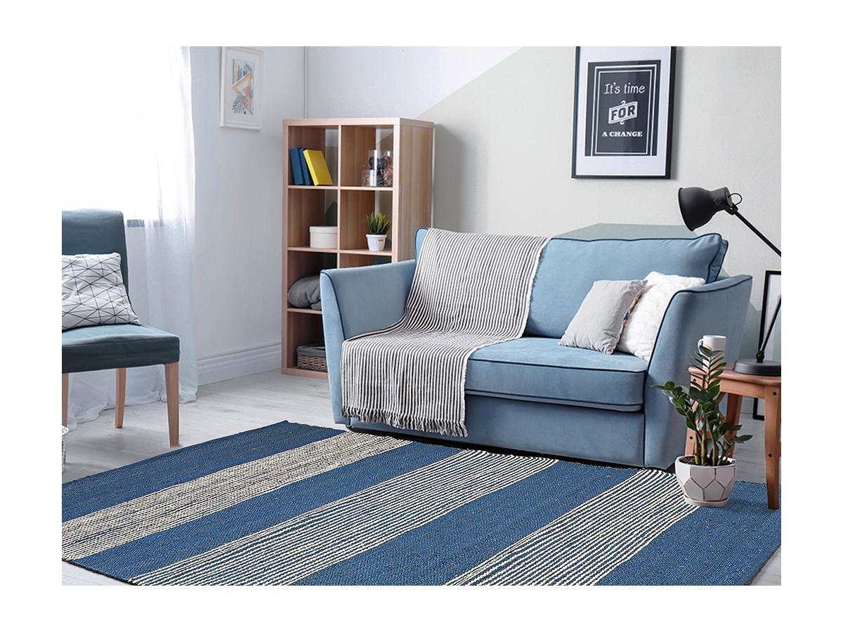 OZAIA Tappeto 2 in Juta tessuto a mano Blu marine e Bianco KOCHI  