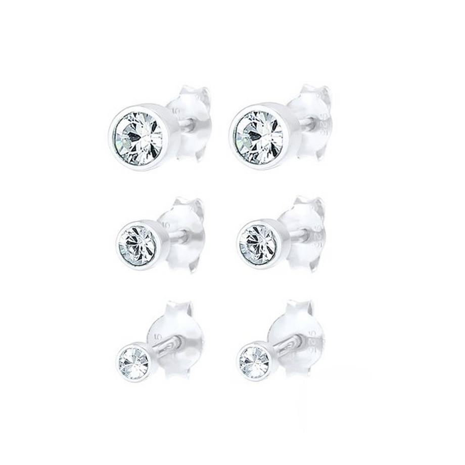 Elli  Boucles d'Oreilles Ensemble De 3 Avec Cristaux 