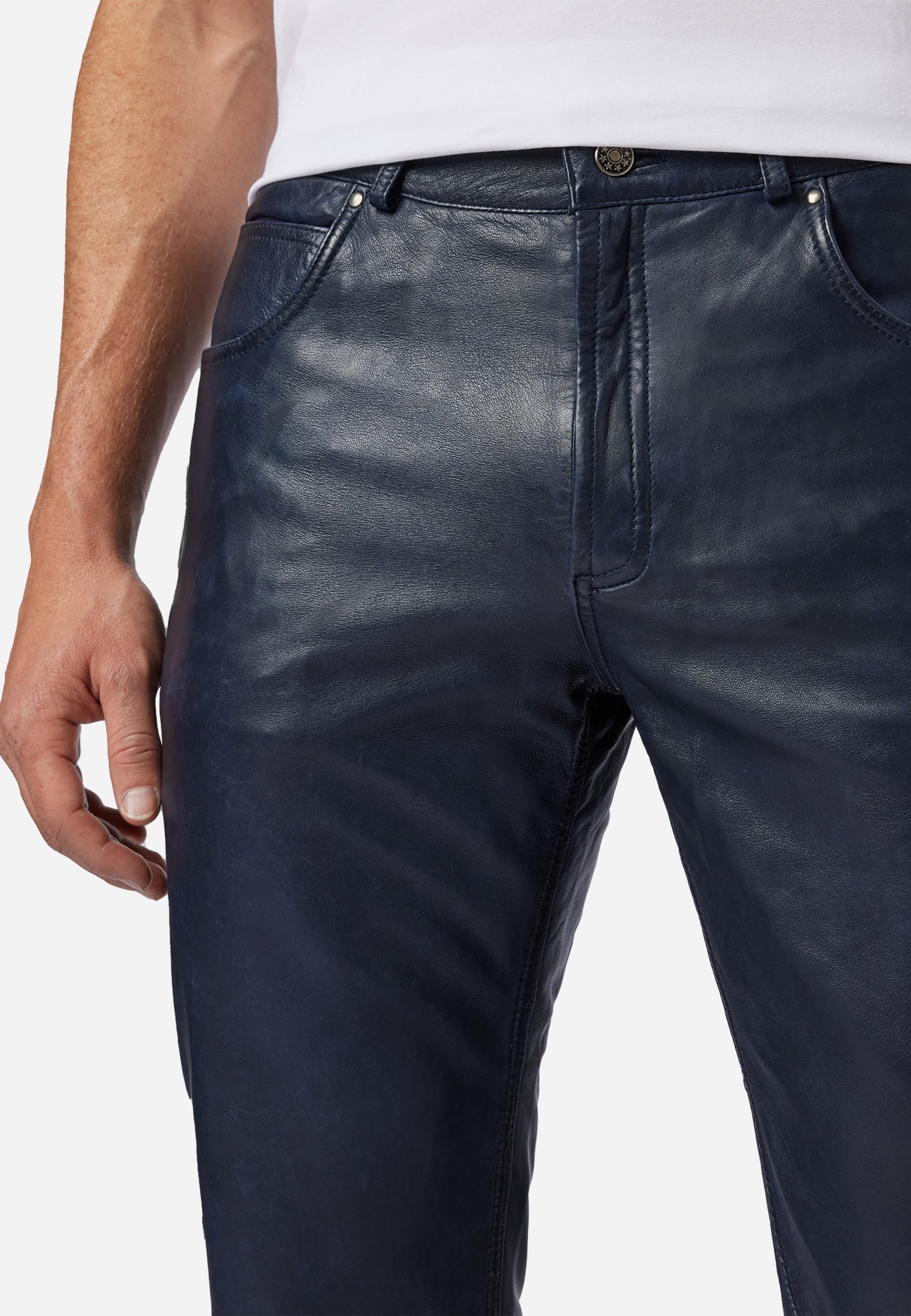 RICANO  Pantalon en cuir pour homme, Trant Pant, jeans en cuir à cinq poches en cuir d'agneau lavé. 