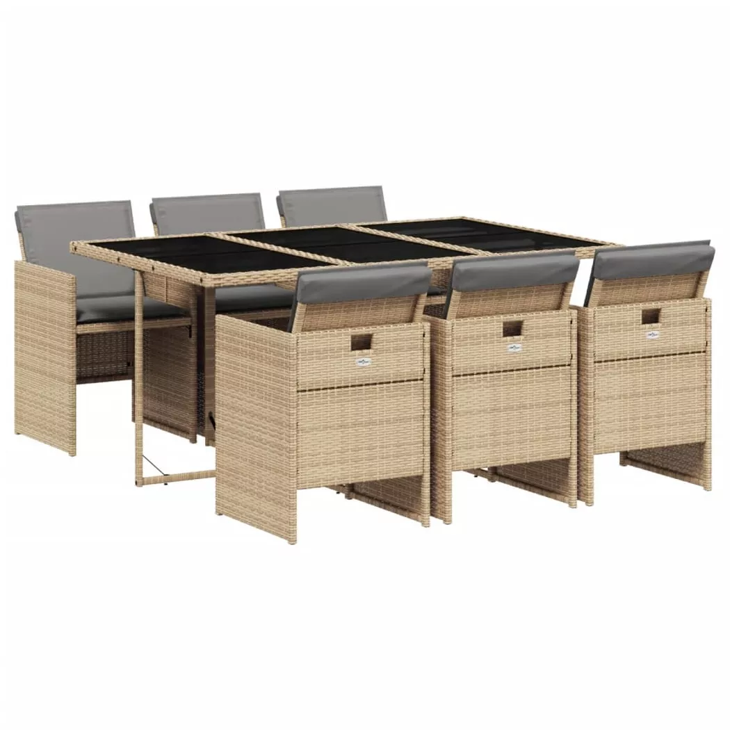 vidaXL Ensemble à manger de jardin coussins 7 pcs mélange beige rotin 3277679