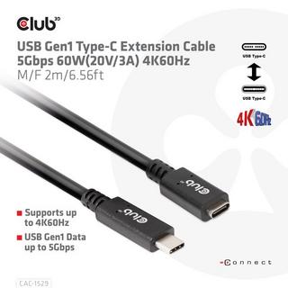 Club3D  USB C GEN1 EXT CABLE 5GBPS 4K60HZ M/F 1M cavo USB 2 x USB C 