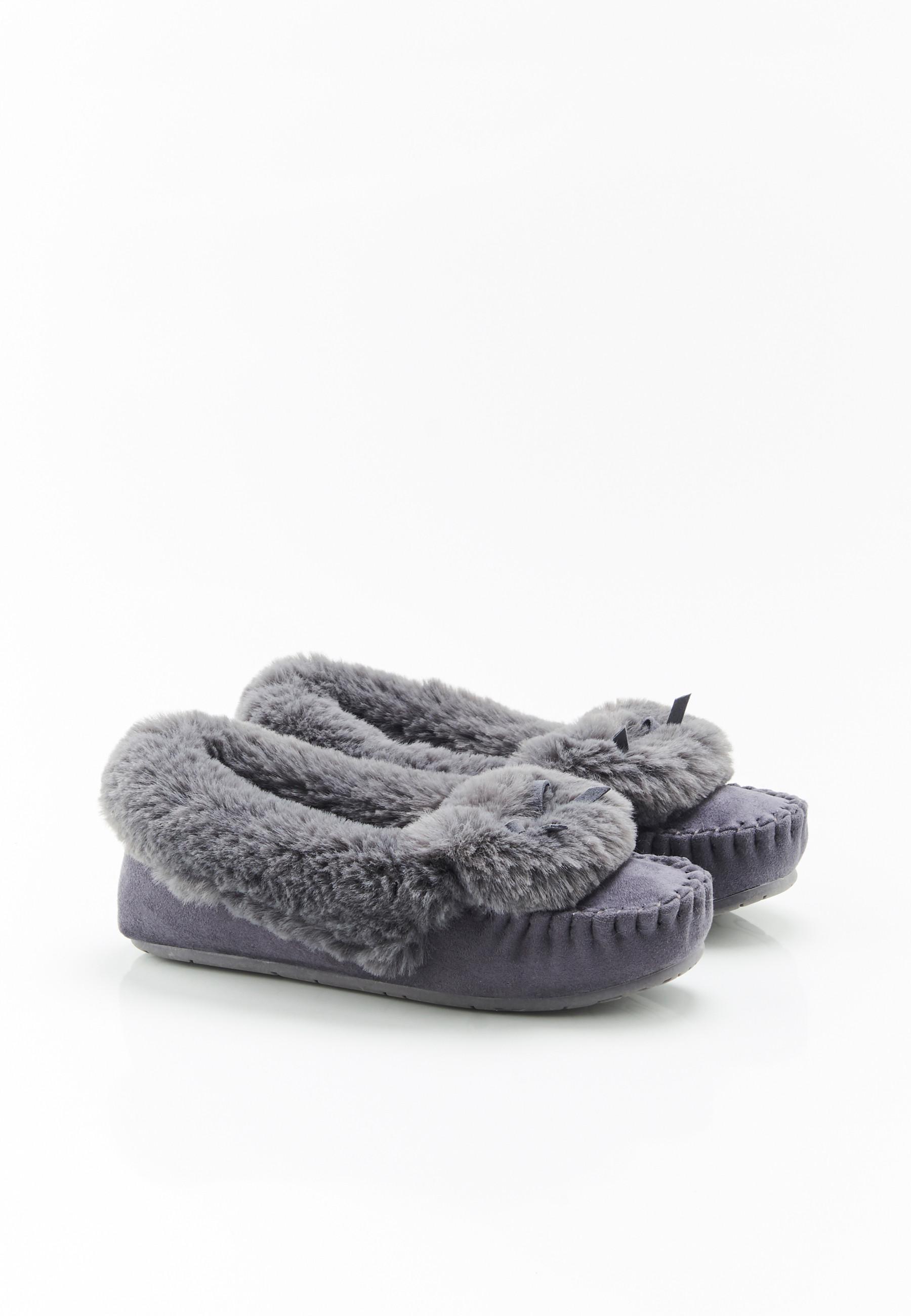 Image of Hausmokassins In Felloptik Thermolactyl Damen Grau 36