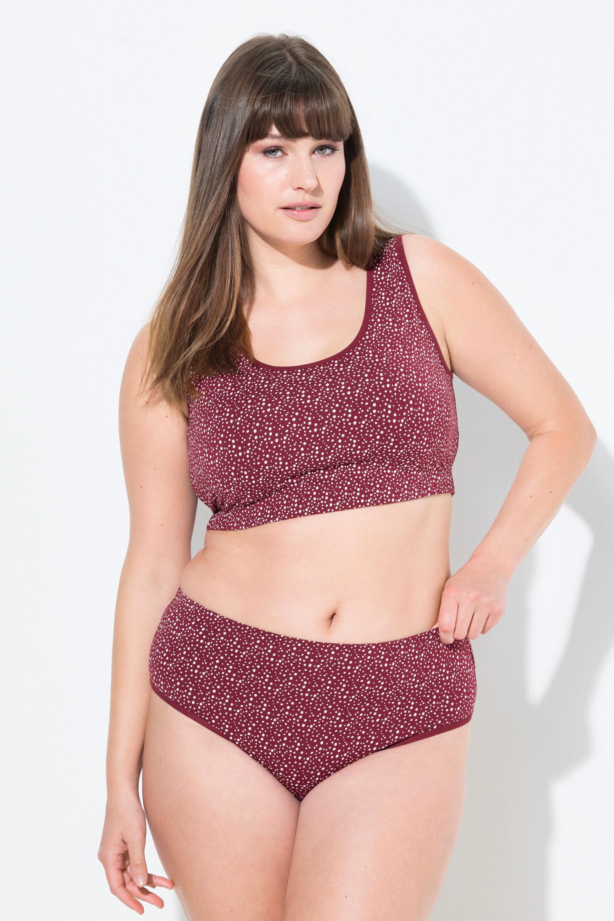 Ulla Popken Slip Midi Confezione da 2 Tinta Unita Pois Cotone Biologico  