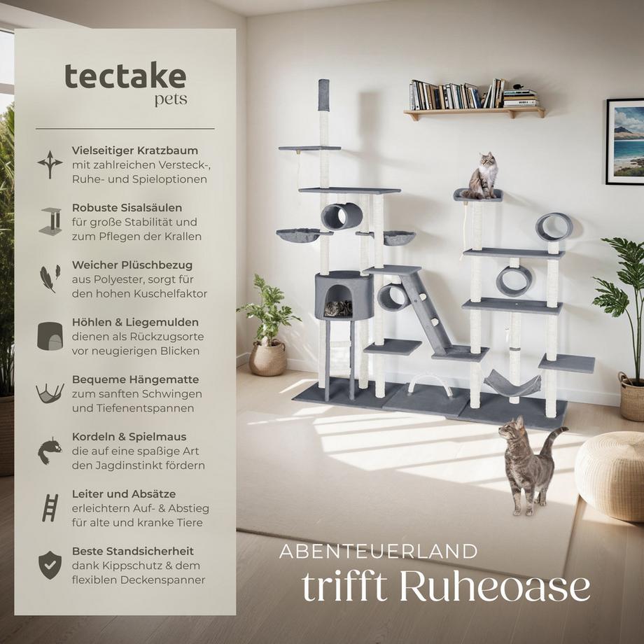 Tectake  Arbre à chat SNOOKY 234 à 261 cm avec griffoir et plateforme d'escalade 