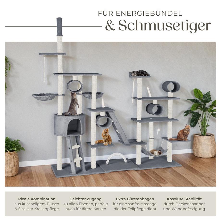 Tectake  Arbre à chat SNOOKY 234 à 261 cm avec griffoir et plateforme d'escalade 