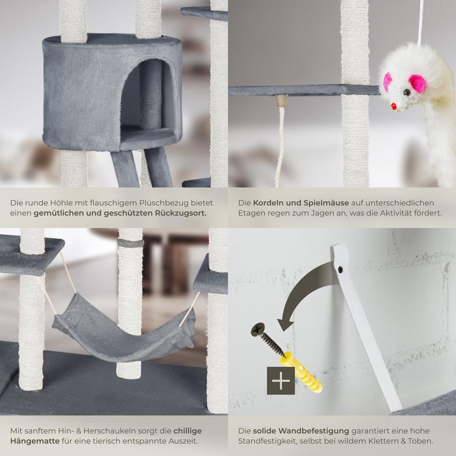 Tectake  Arbre à chat SNOOKY 234 à 261 cm avec griffoir et plateforme d'escalade 