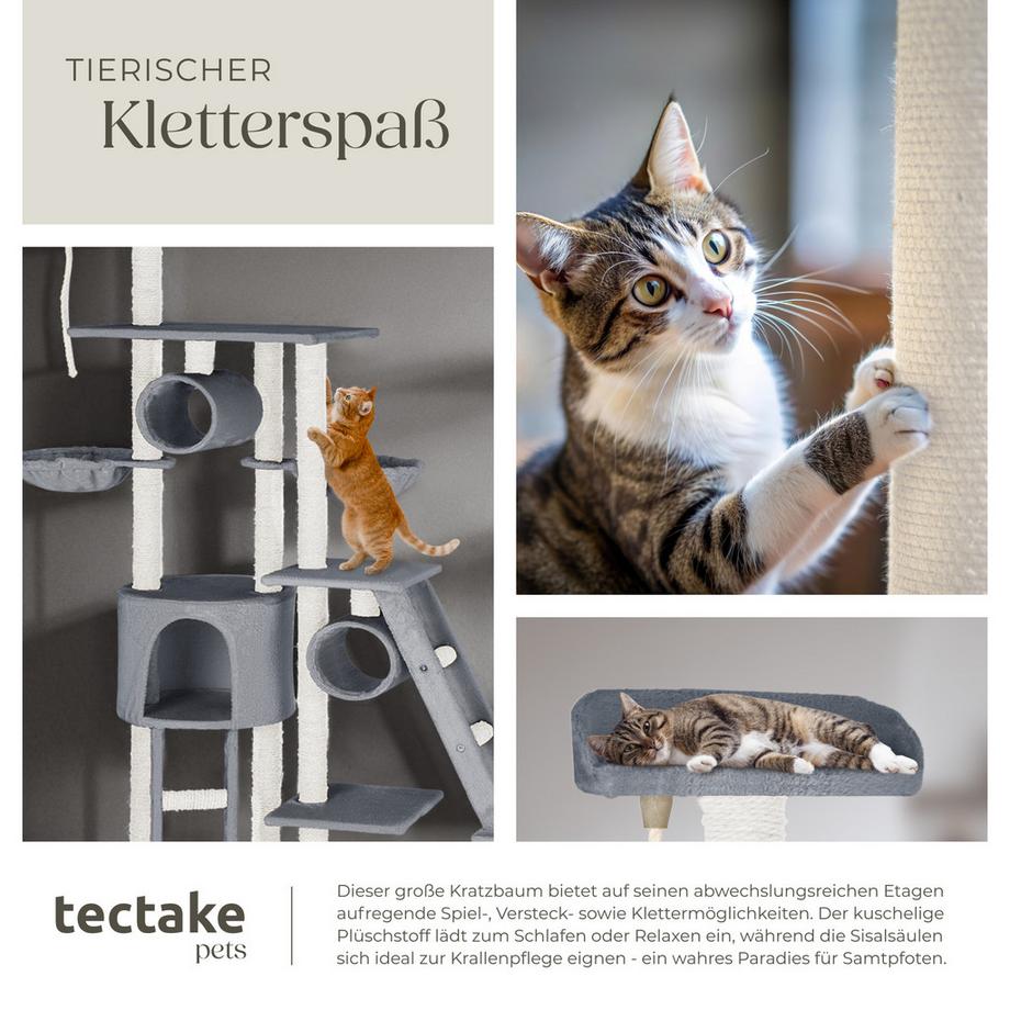 Tectake  Arbre à chat SNOOKY 234 à 261 cm avec griffoir et plateforme d'escalade 
