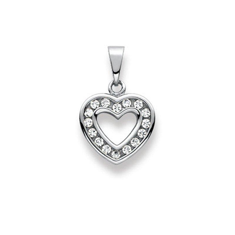 MUAU Schmuck  Pendentif coeur or blanc 750 zircone, 20x13mm 