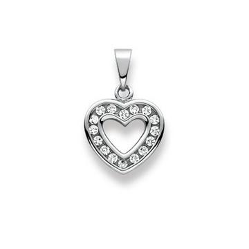 Pendentif coeur or blanc 750 zircone, 20x13mm