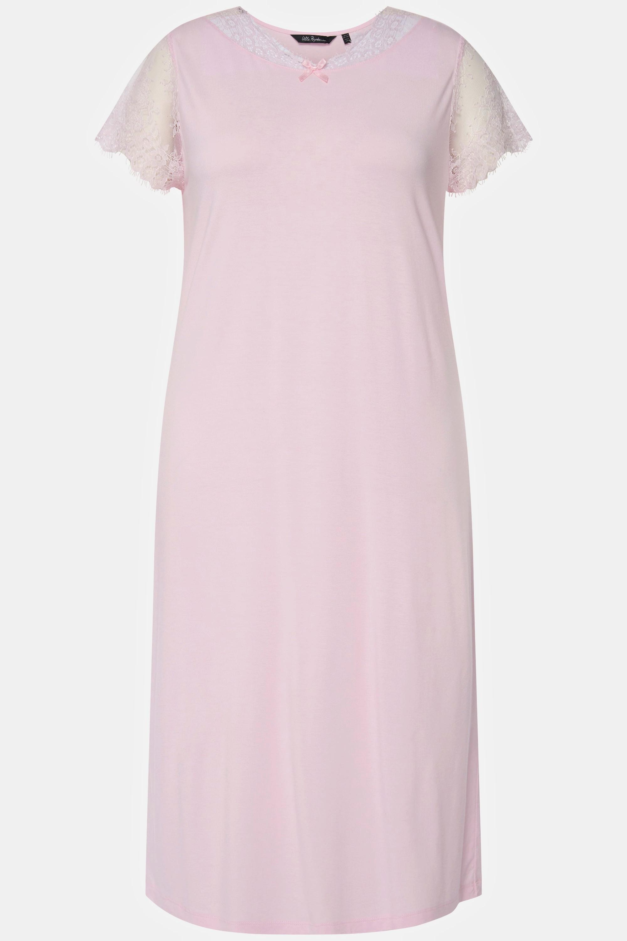 Ulla Popken Chemise de nuit Dentelle Col Rond Manches Courtes  