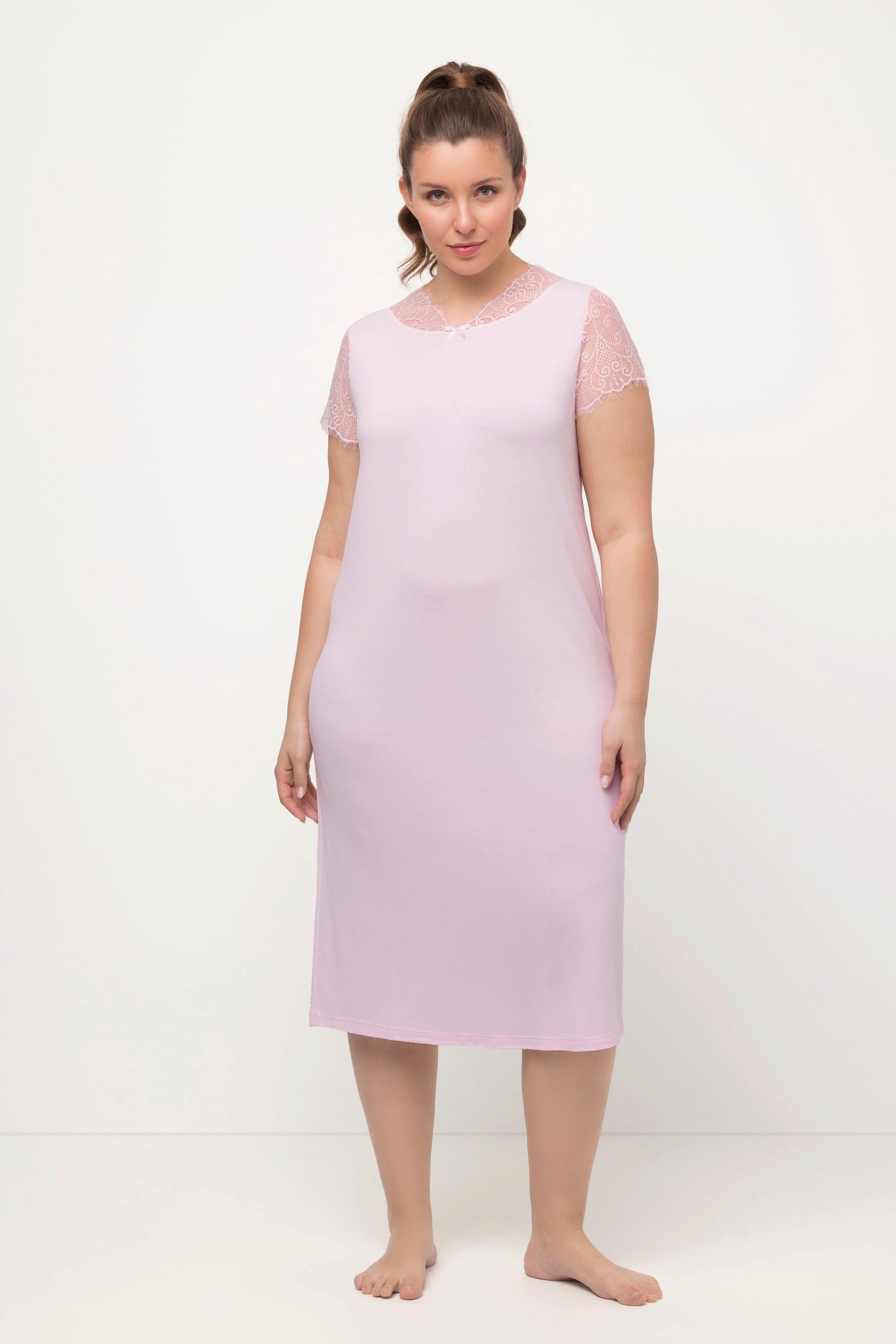 Ulla Popken Camicia da notte Pizzo Scollo a Girocollo Mezze Maniche  