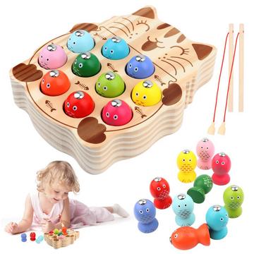 Jeu magnétique en bois 2 en 1, jeu de pêche au poisson, jeu de pêche en bois pour enfants, jeu de pêche magnétique