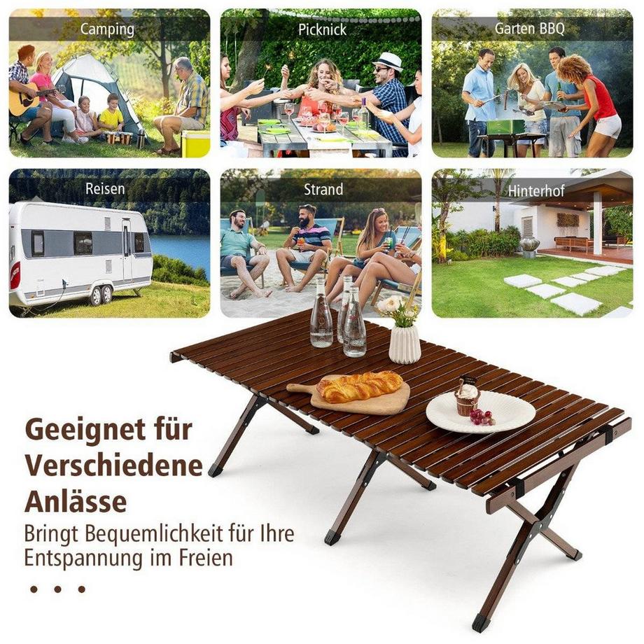Northix  Campingtisch Klappbarer Picknicktisch mit Tragetasche Aufrollbarer Bambustisch 122 x 60 x 43,5 cm Kaffee 