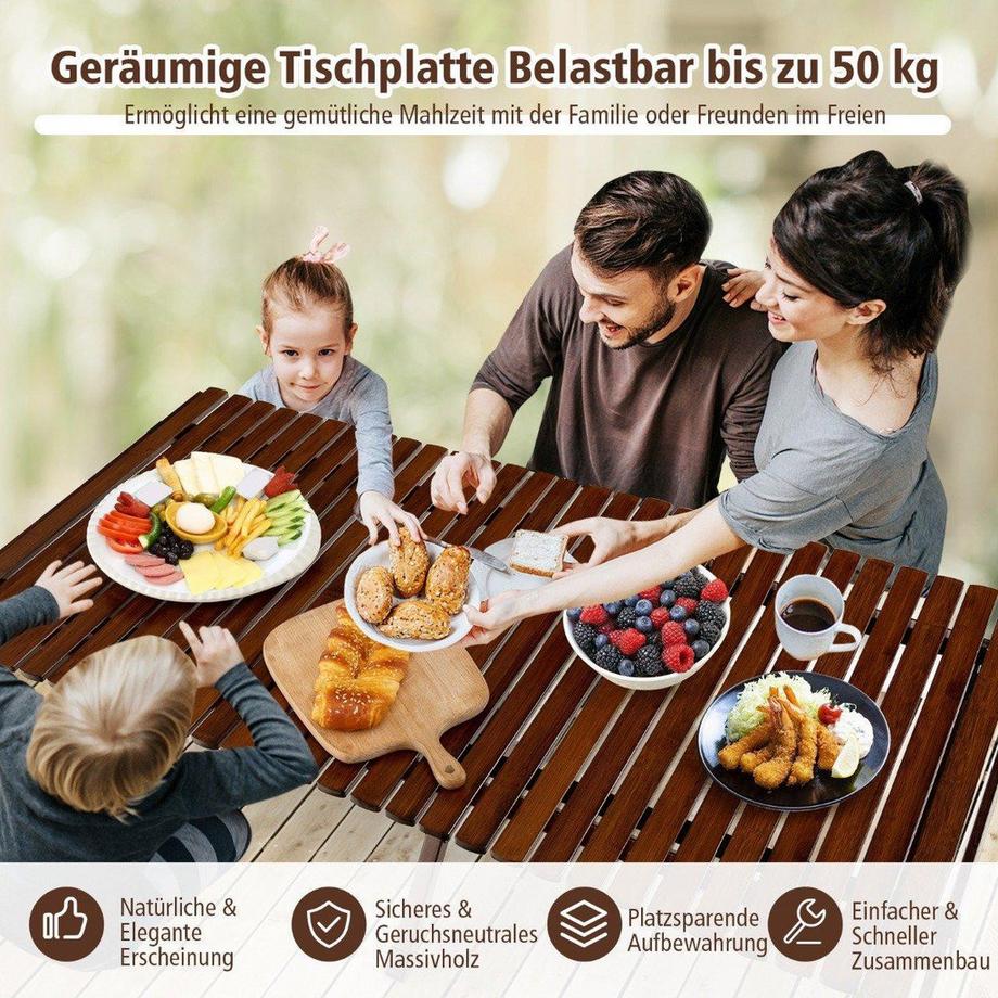 Northix  Campingtisch Klappbarer Picknicktisch mit Tragetasche Aufrollbarer Bambustisch 122 x 60 x 43,5 cm Kaffee 
