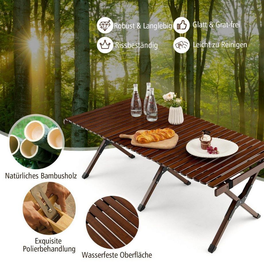 Northix  Campingtisch Klappbarer Picknicktisch mit Tragetasche Aufrollbarer Bambustisch 122 x 60 x 43,5 cm Kaffee 