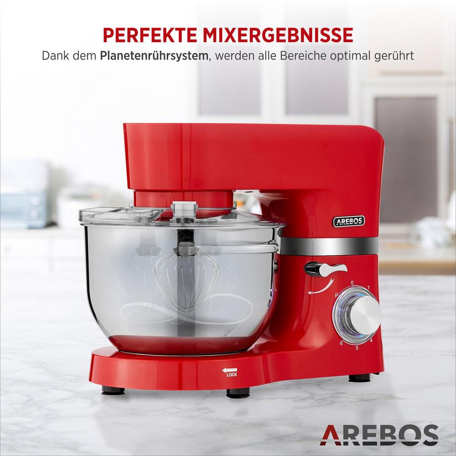 Arebos Robot de Cuisine 1500W avec 2x Acier inoxydable-Bol mélangeur 6 étapes  