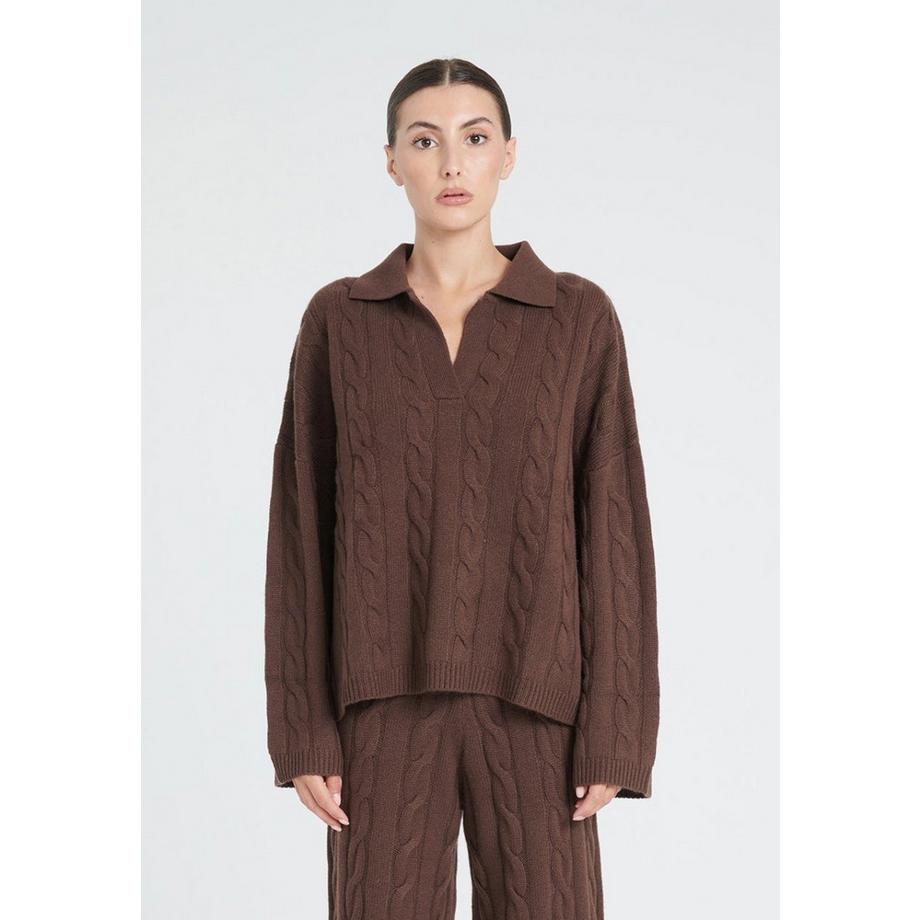 Studio Cashmere8 ZAYA 5 Polo Maglione Maglia Intrecciata 6 Fili  