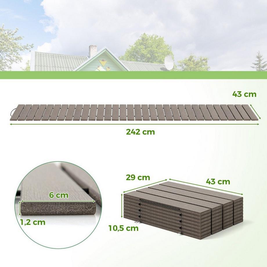 Northix  Rollweg aus HDPE I 242 cm I Breite 43 cm I Wetterfest I ausrollbarer Gartenweg für Hochzeit Garten Grau 