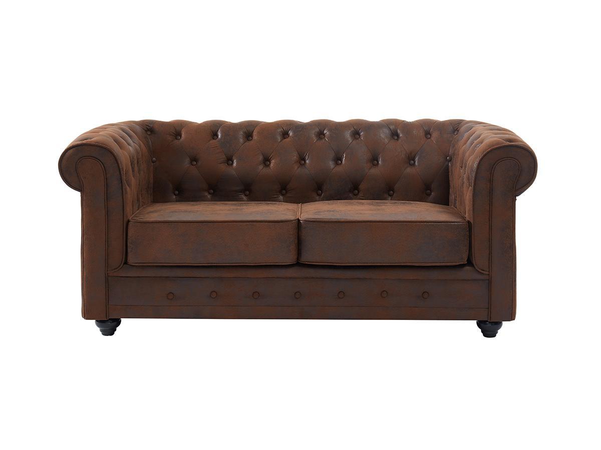 Vente-unique Canapé 2 places CHESTERFIELD en microfibre aspect cuir vieilli  