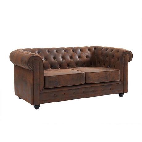 Vente-unique Canapé 2 places CHESTERFIELD en microfibre aspect cuir vieilli  