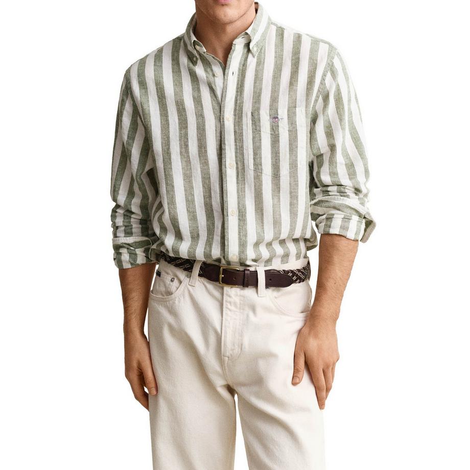 GANT Chemisette  Pack de 1 Confortable à porter-REGULAR COTTON LINEN STRIPE SHIRT  