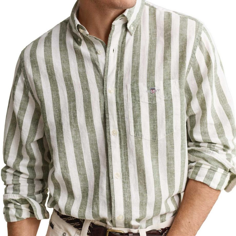 GANT Chemisette  Pack de 1 Confortable à porter-REGULAR COTTON LINEN STRIPE SHIRT  