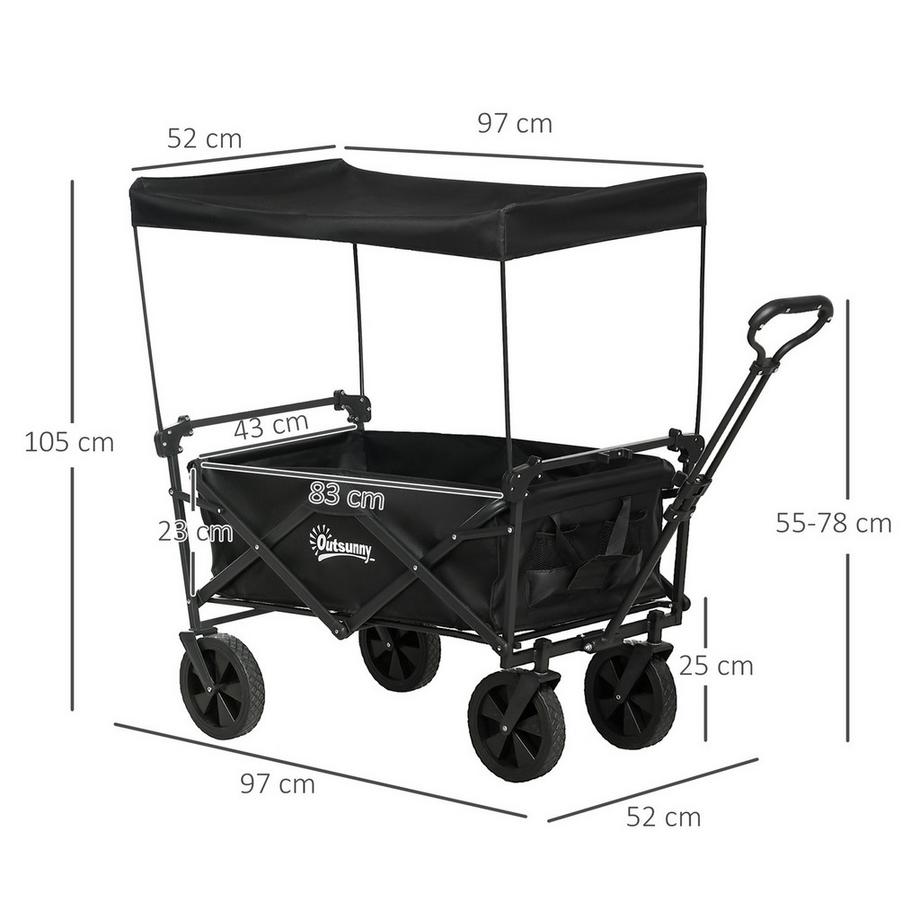 Northio Bollerwagen Faltbar, Transportwagen Mit Sonnendach, Handwagen Mit Griff, Gartenwagen Mit Tragetasche, Bis 110 Kg Belastbar, Oxford, Schwarz  