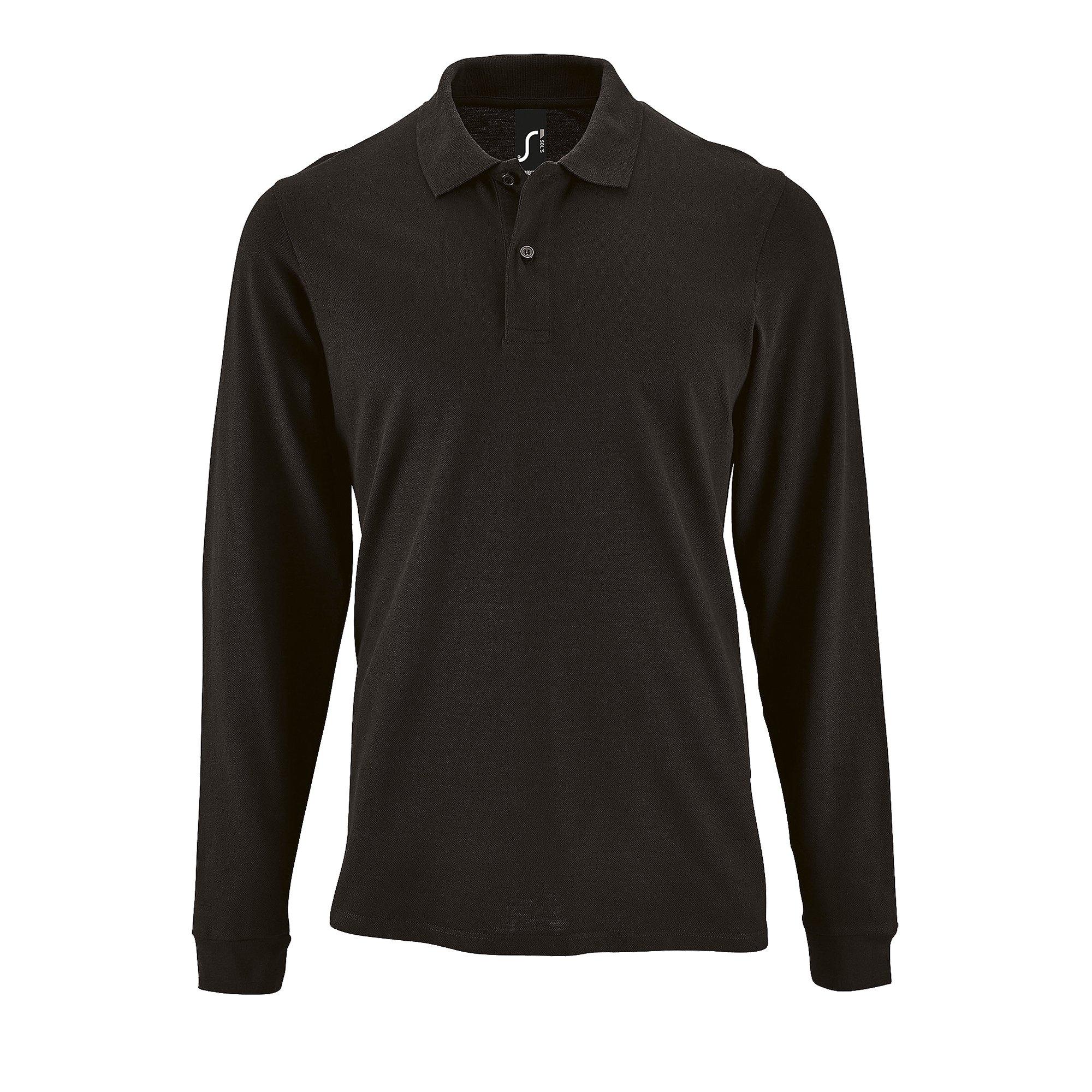 Image of Perfect Langarm Pique Polohemd Herren Schwarz XXL