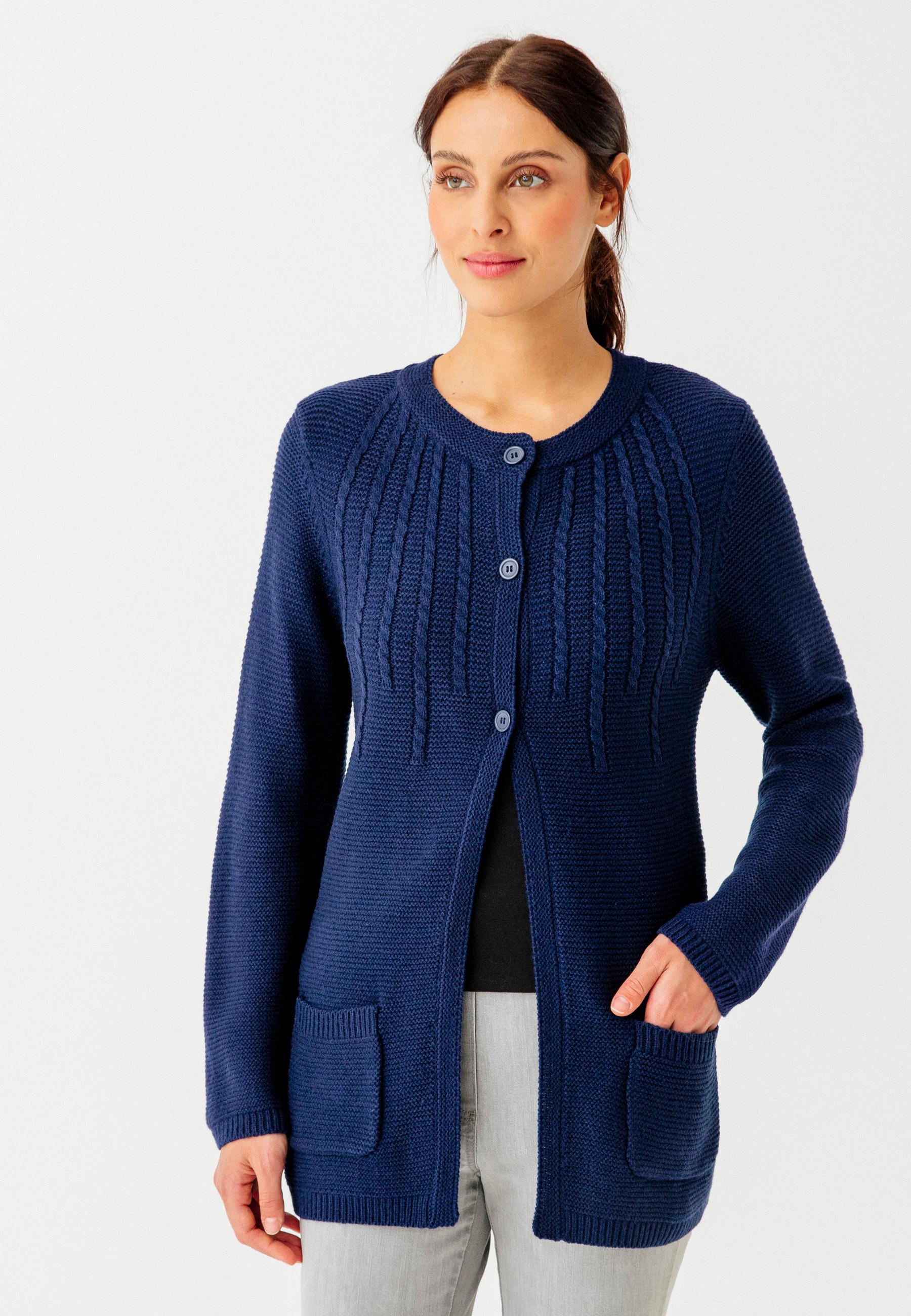 Image of Musterstrickjacke Strick In Ottoman-optik. Damen Blau 50/52