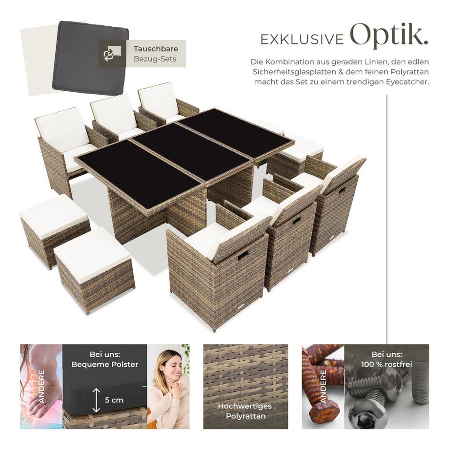 Tectake Rattan Sitzgruppe New York mit Aluminiumgestell für 6 bis 10 Personen  